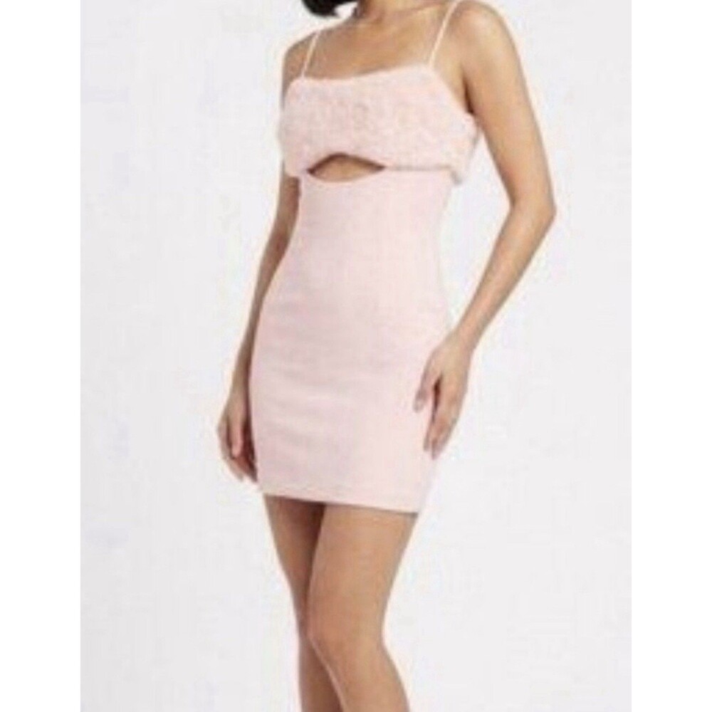 Naked Wardrobe Pink Faux Fur Cutout Mini Dress Spaghetti Strap Bodycon Size XS